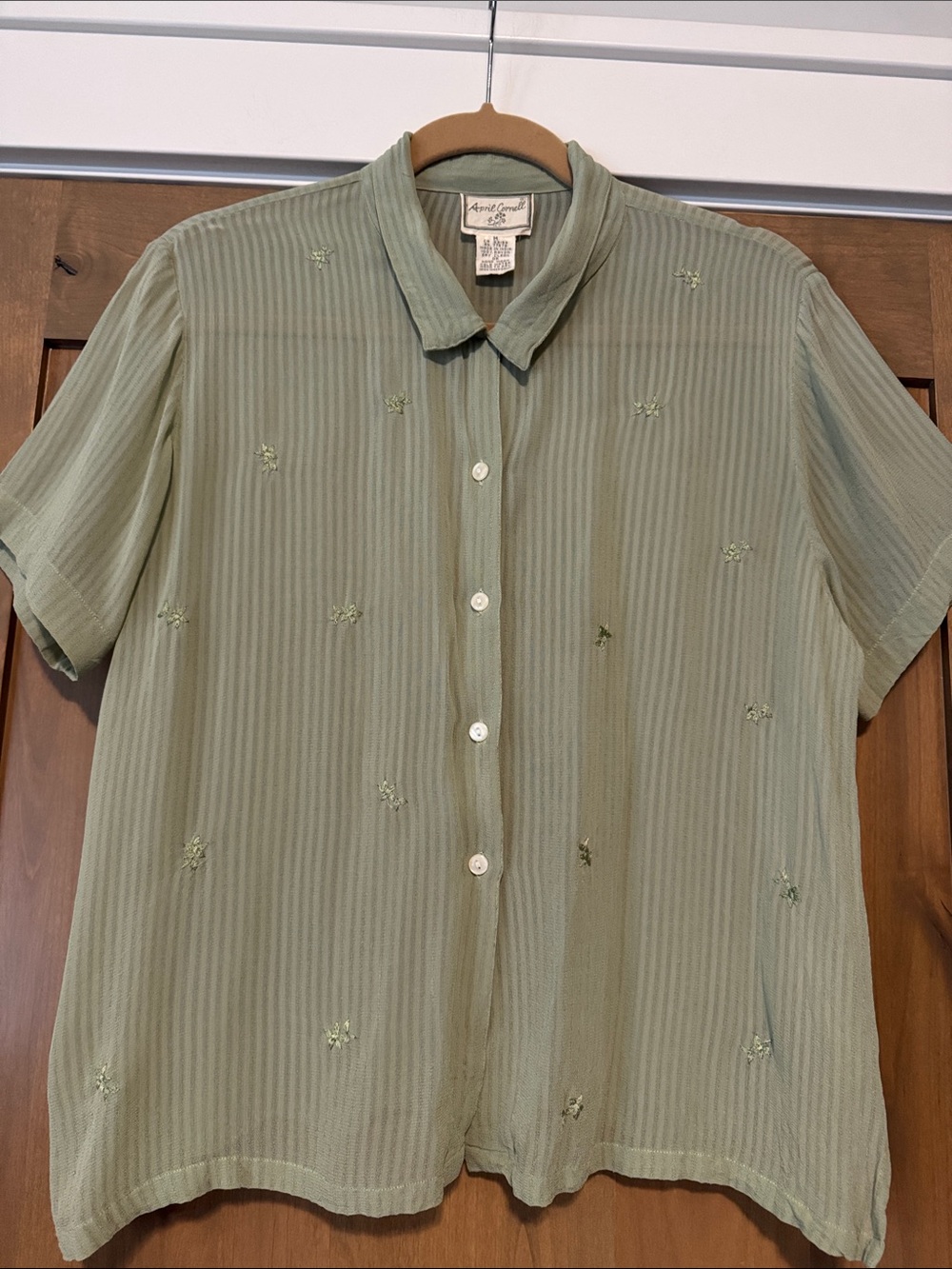 Vtg 90’s April Cornell Sheer Embroidered Floral Peasant Blouse Green Womens M